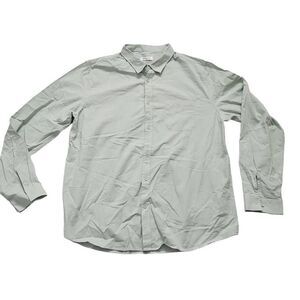 Jekaoyi Men's Size XXL Green Cotton Linen Blend Button Down Dress Shirt